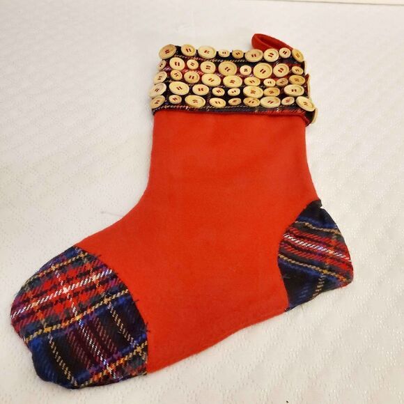 Buttons/Plaid Christmas Stocking  - Picture 2 of 9